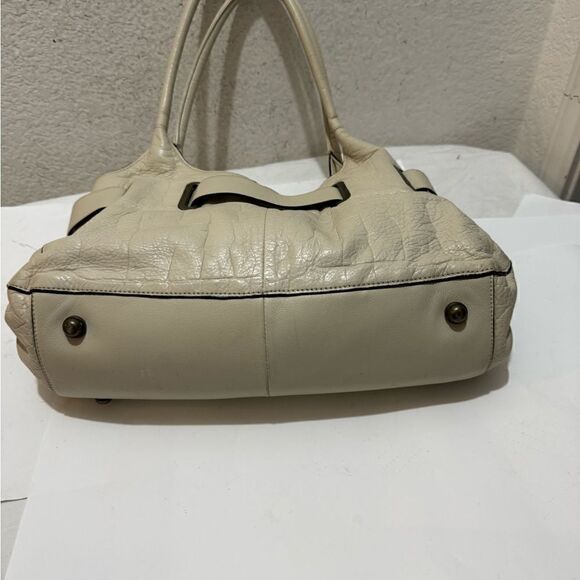 white house black market cream bag belted genuine leather satchel bag - Picture 6 of 14